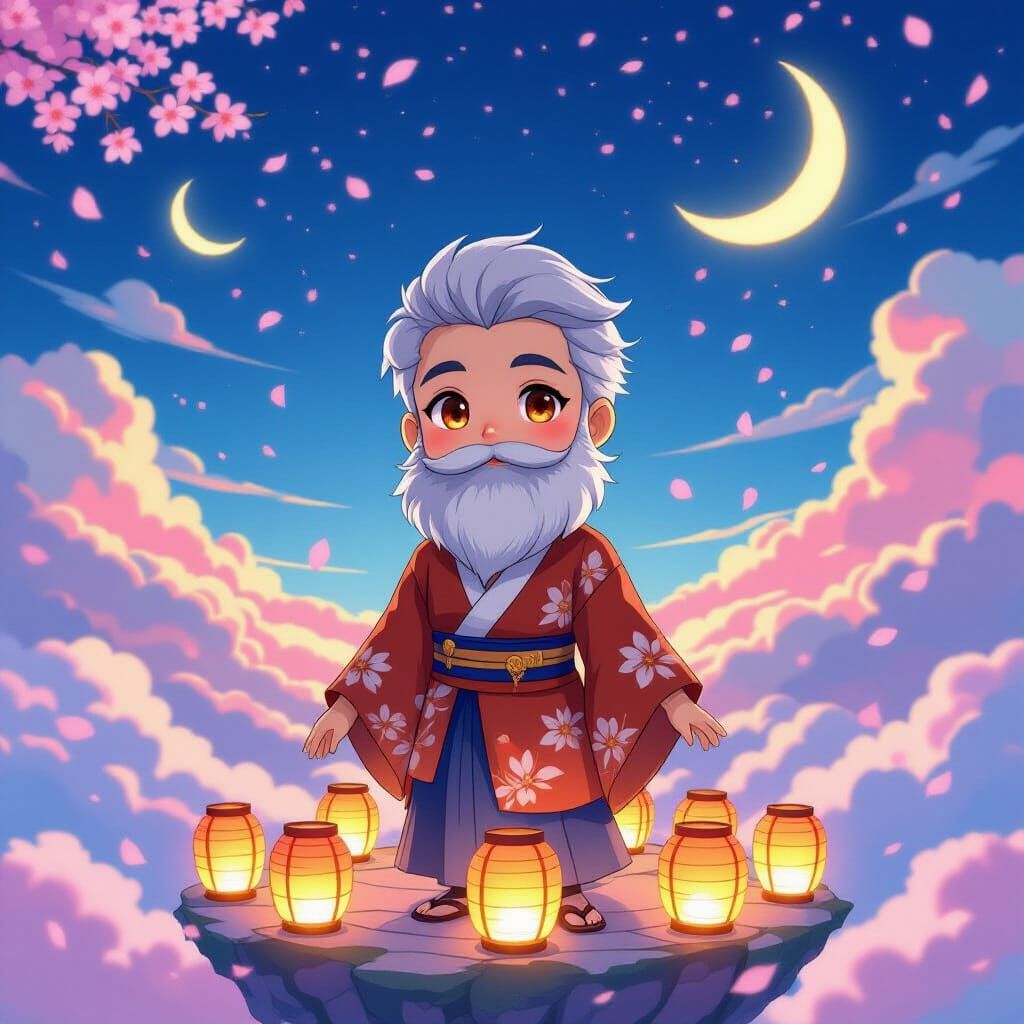 Anime Man on Floating Island in Studio Ghibli Style