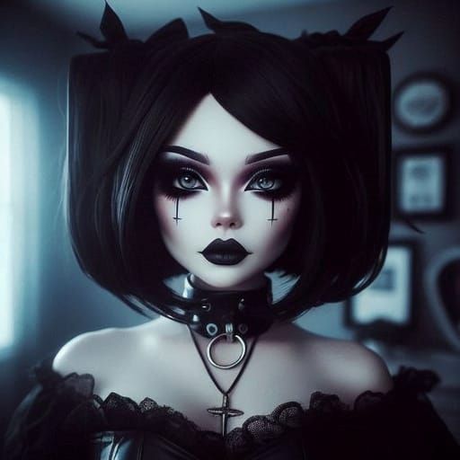 Gothic Anime Character in a Surreal Setting