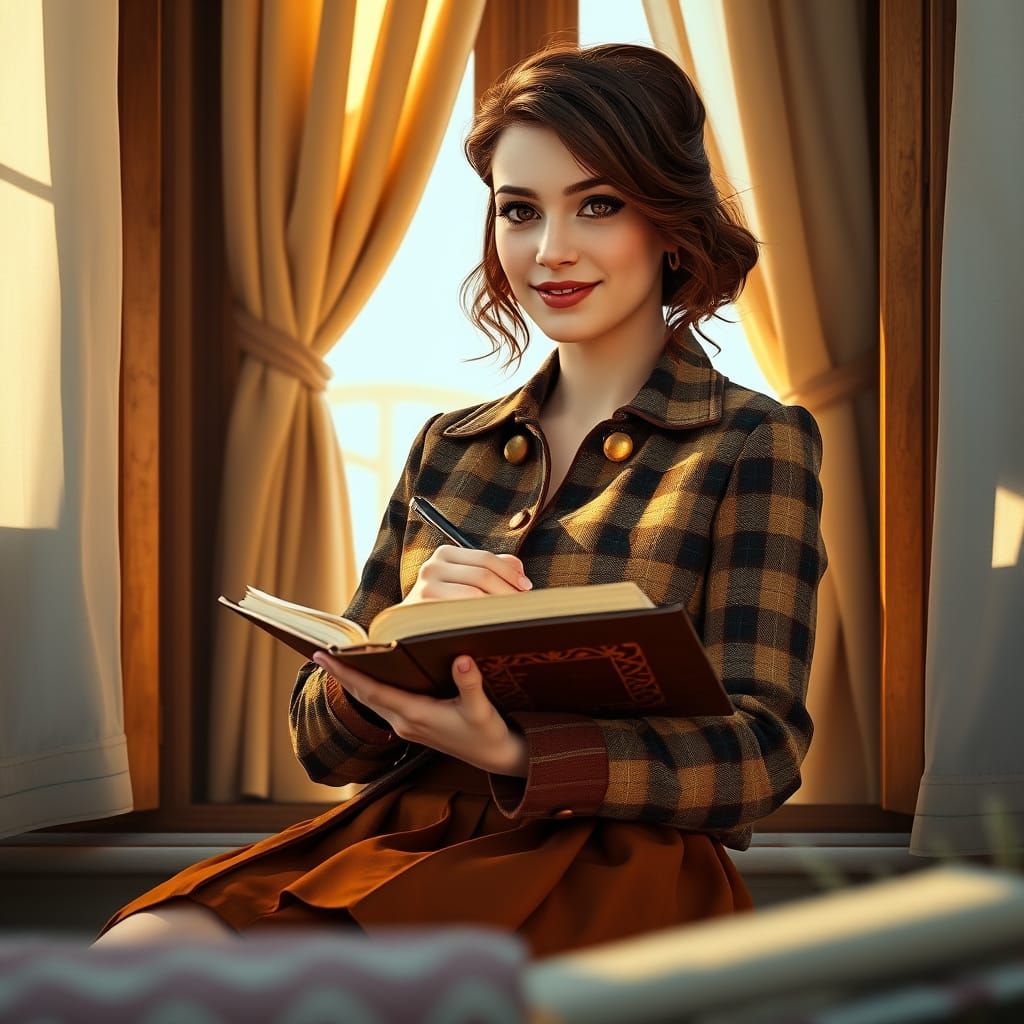 Serene Writer in Art Nouveau Style