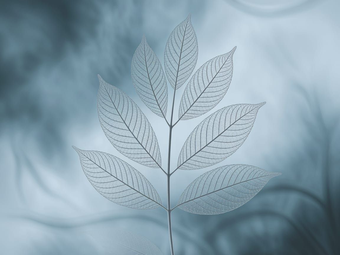 Translucent Leaf Skeleton on Blue Gradient Background