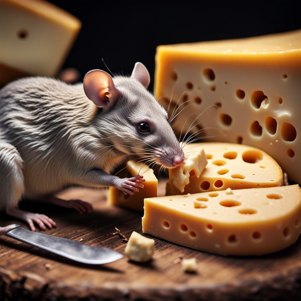 Hyperrealistic Mice Feast on Cheese