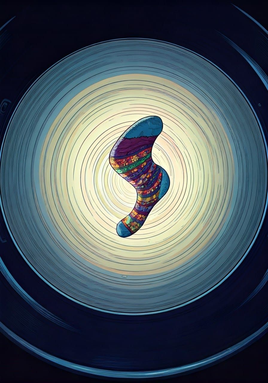 Sock Diving into a Vibrant Portal within a Washing Machine