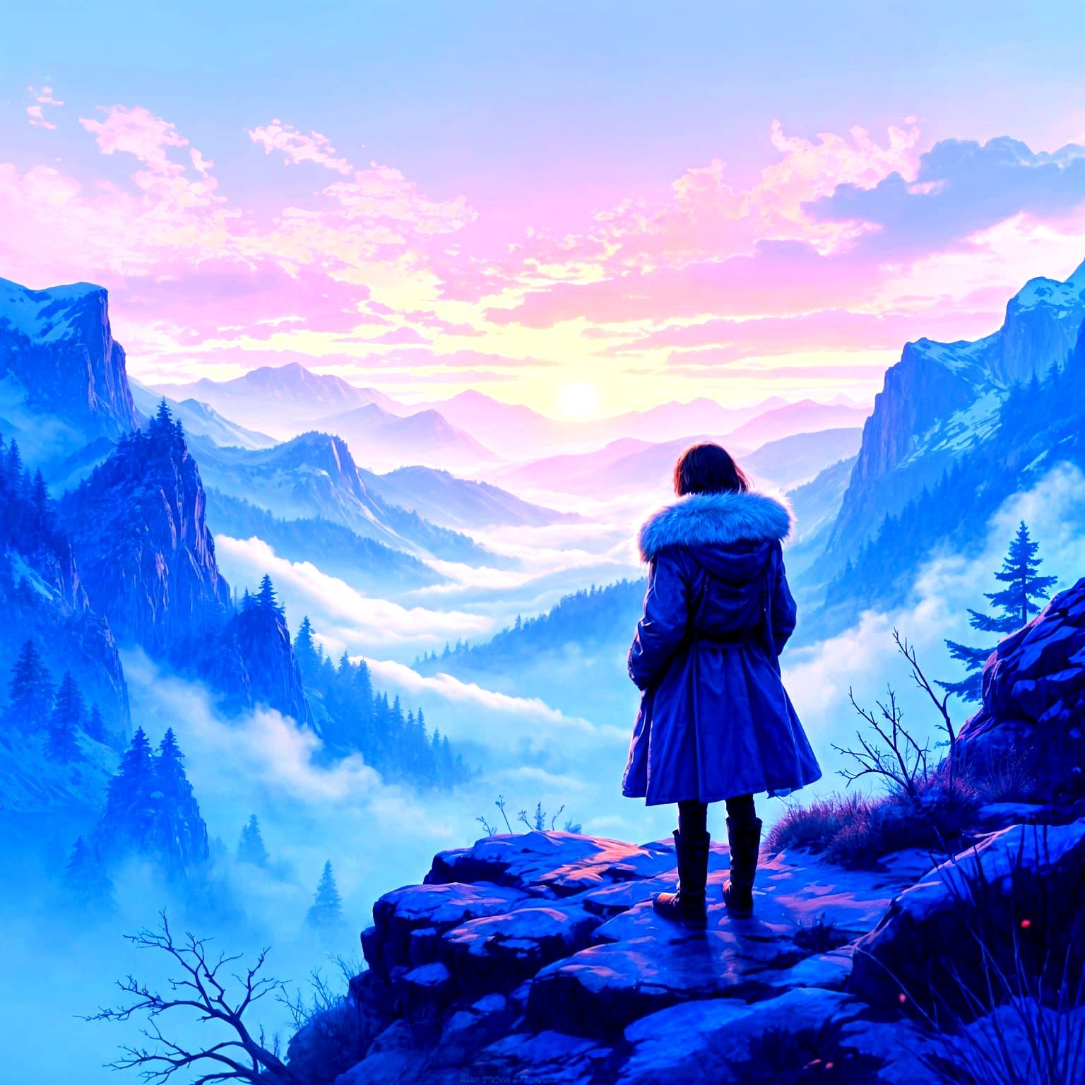 Lone Wolf Overlook in Watercolor Style