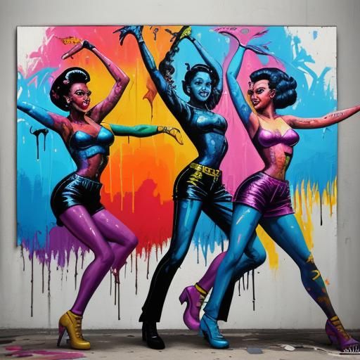 1950s Jive Dancers in Graffiti Splash Art Style