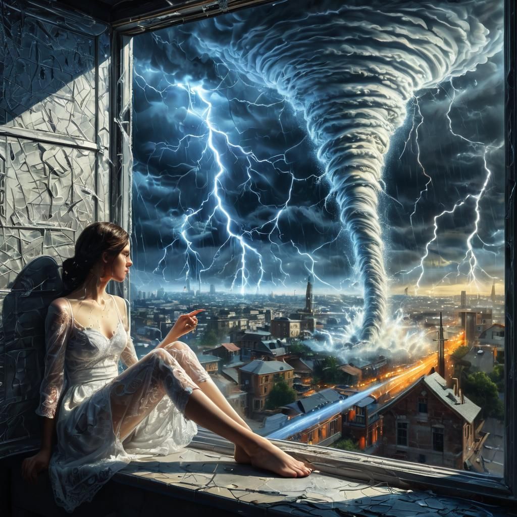 Apocalyptic Storm: Woman and Tornado in Retrofuturistic Fant...