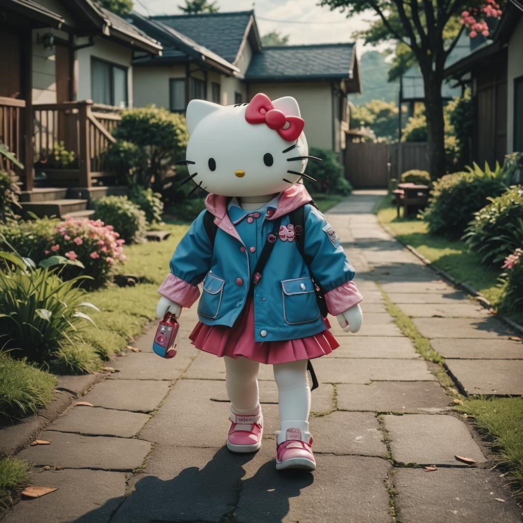 Anime Hello Kitty Walks Home in Cinematic Style