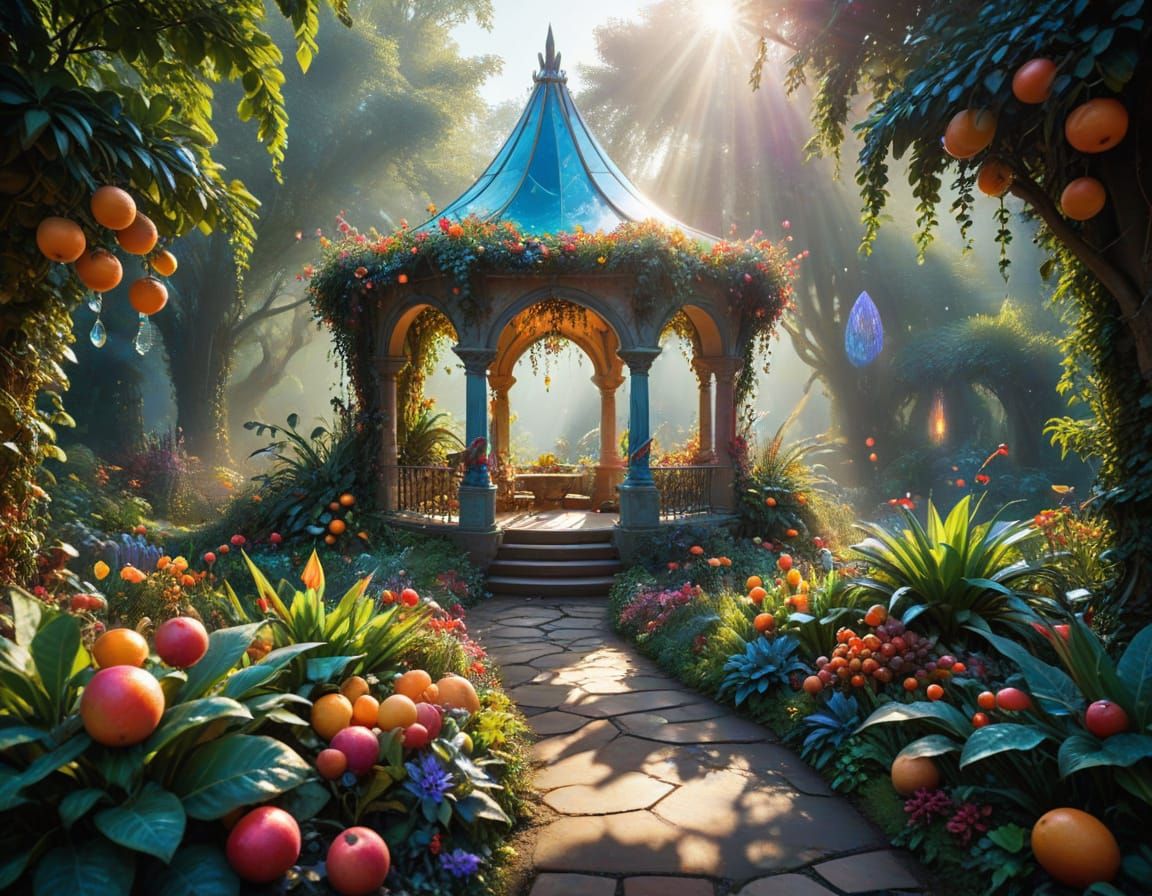 Whimsical Oil Painting of a Fairy in a Vibrant Garden