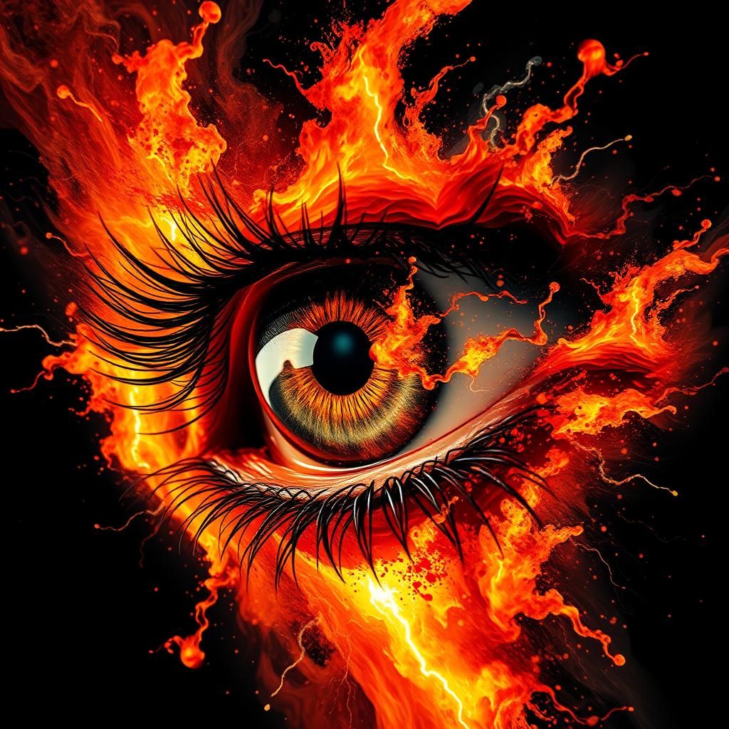 Hellish Firestorm Eye: Hyperrealistic Splash Art