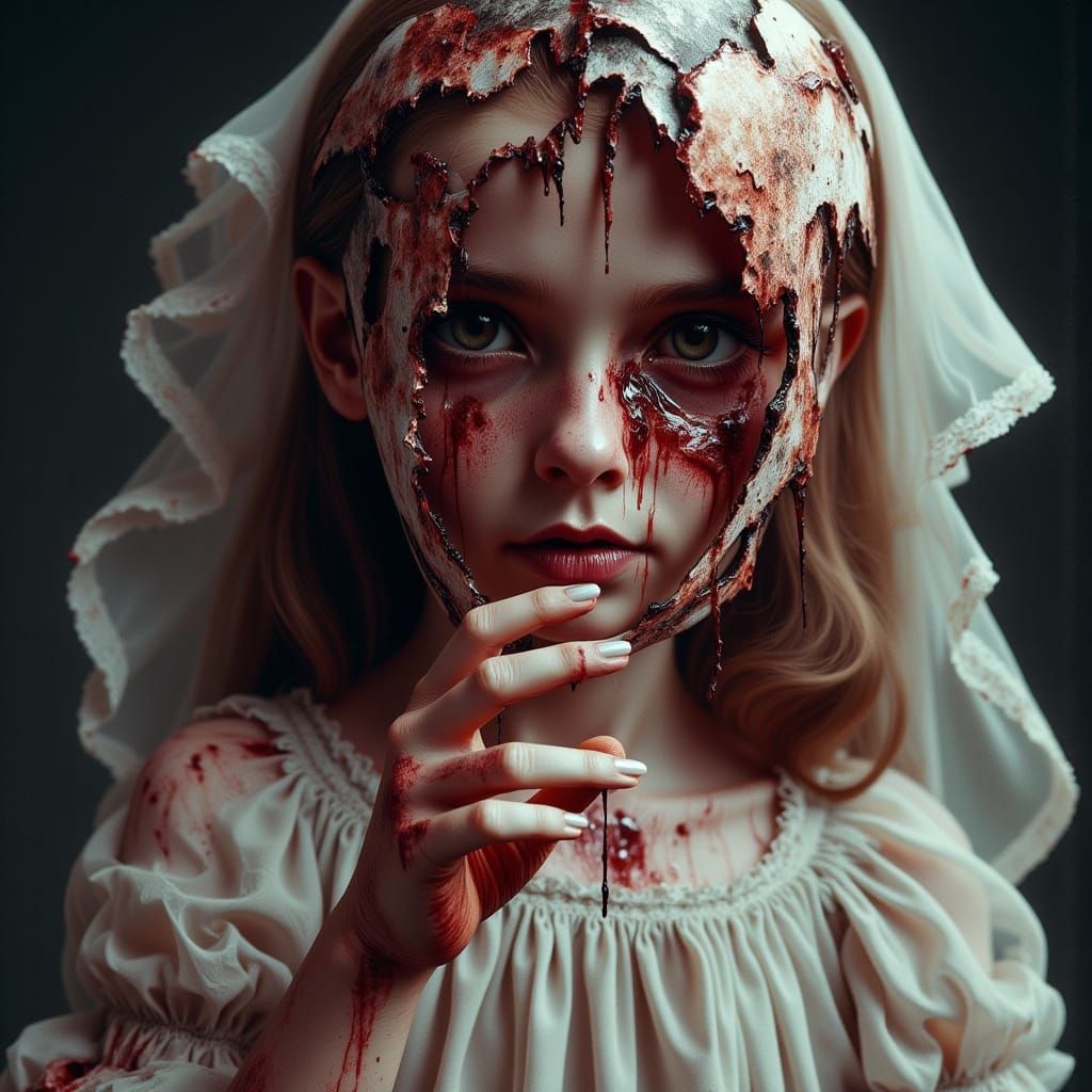 Blood-Stained Mask Portrait in Dark Fantasy Style