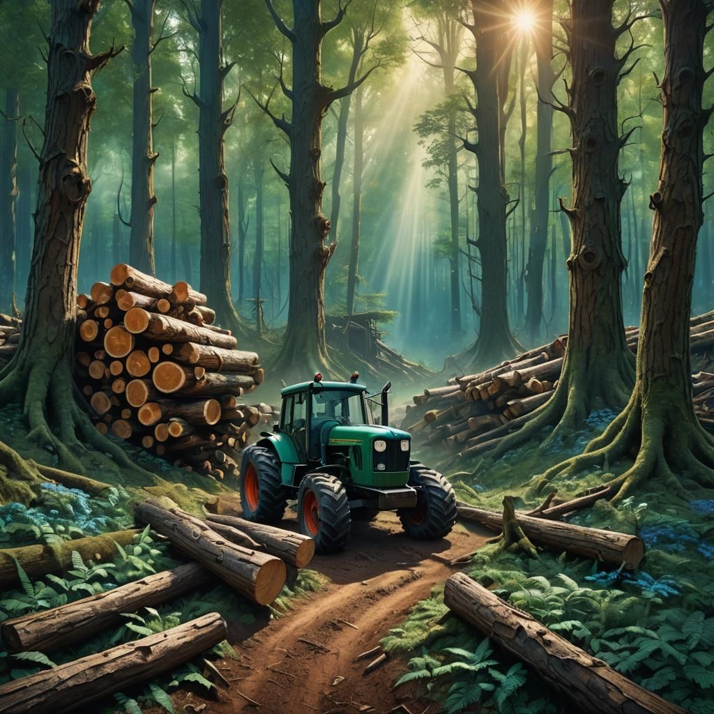 Mystical Forest Tractor in Emerald and Sapphire
