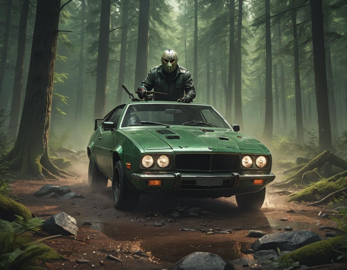 Jason Voorhees on a car