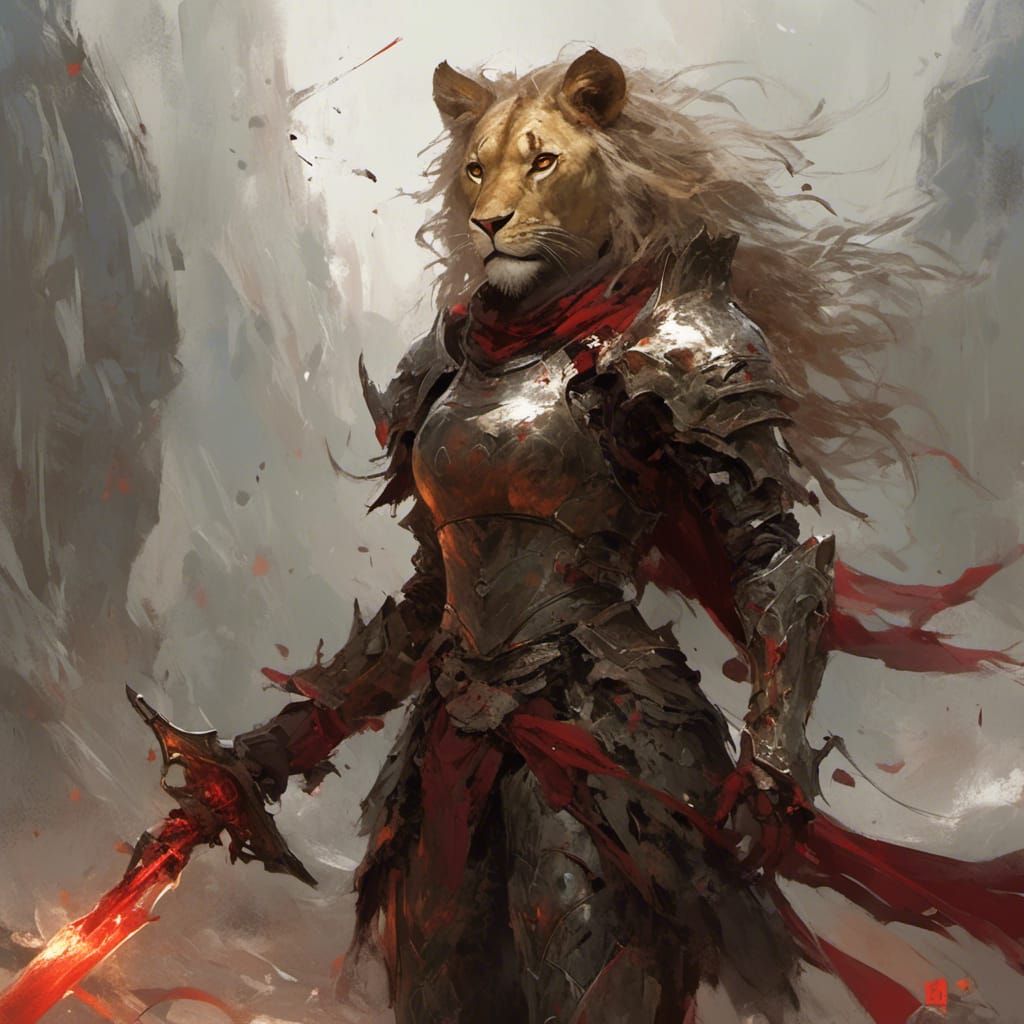 Armored Lioness: Anthropomorphic Knight in 3D Anime Style