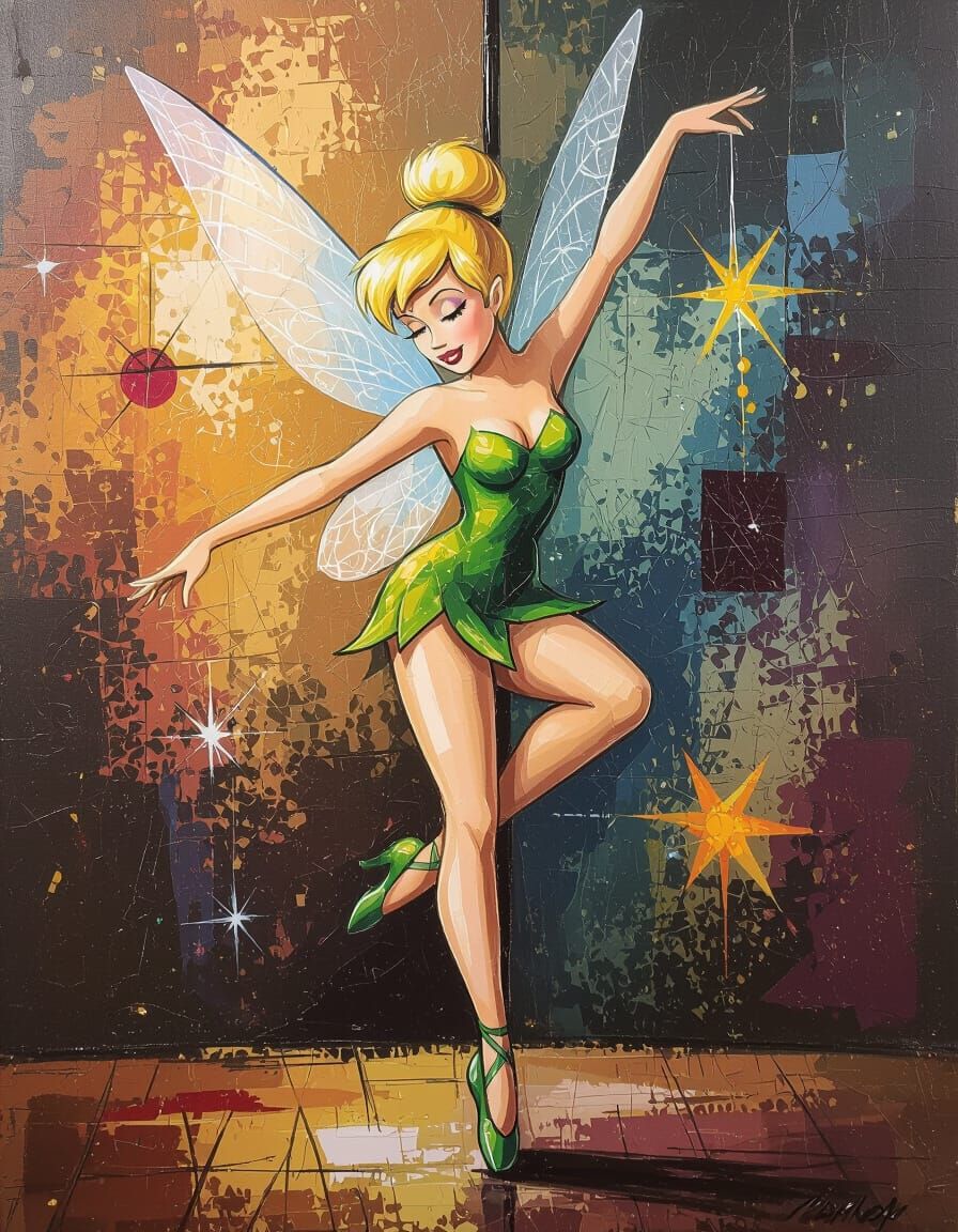 Tinkerbell Pole Dancer in Expressionist Acrylic