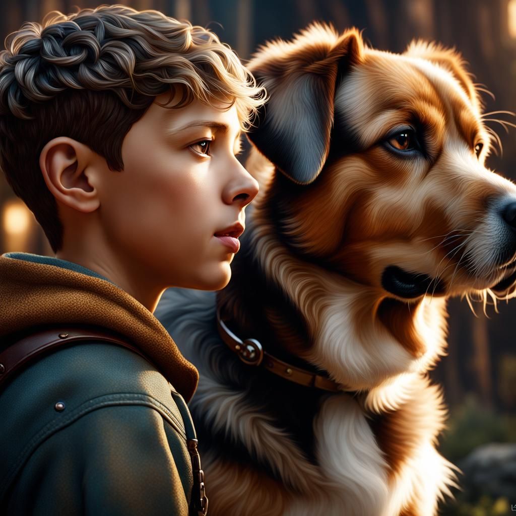 Boy and Dog Portrait in Soft Lighting