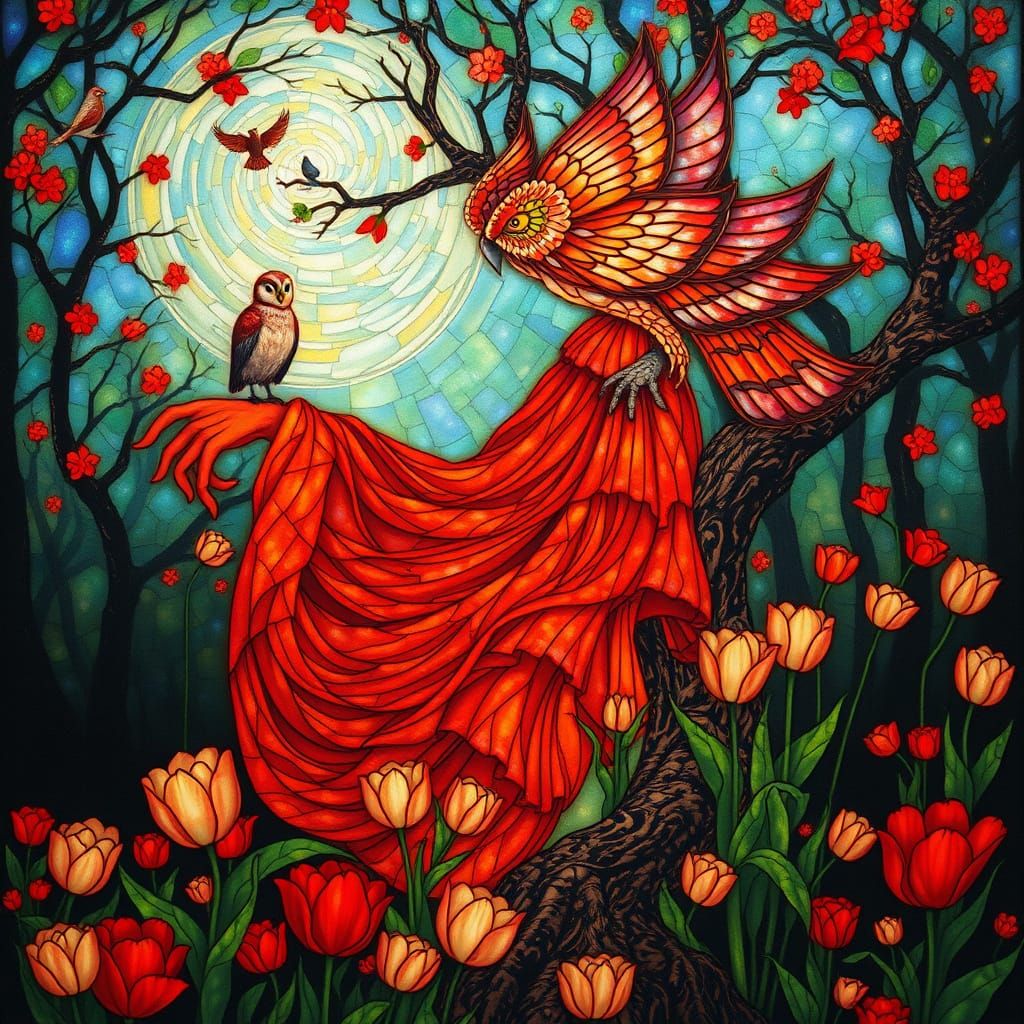 Surreal Goddess Emerges from Forest, Klimt Style