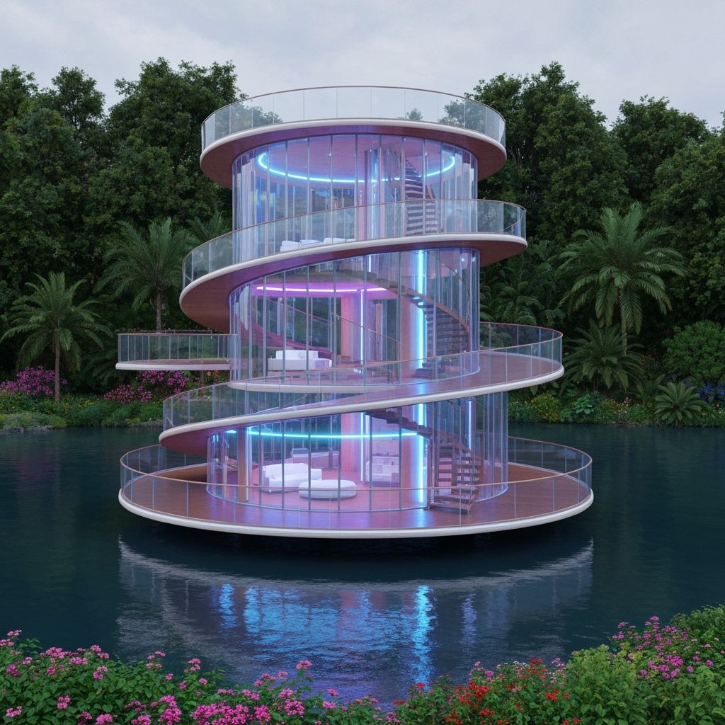 Futuristic Floating House on Serene Lake