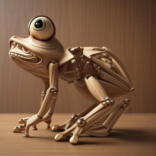 Frog-Shaped Mechanical Wooden Puzzle: 3D Digital Art