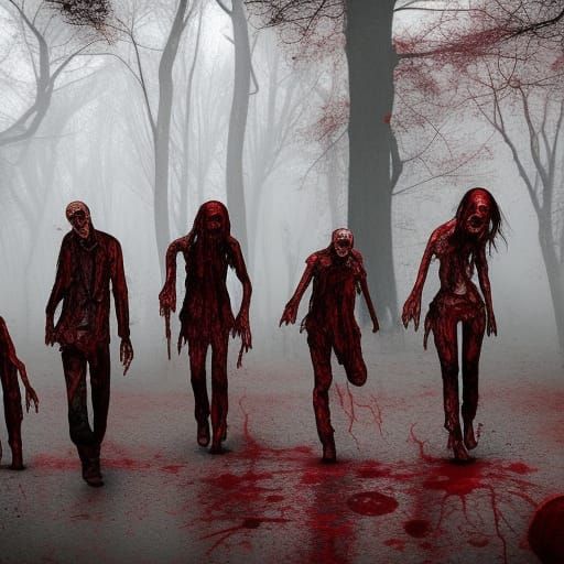 Zombies Walking in a Horror Forest