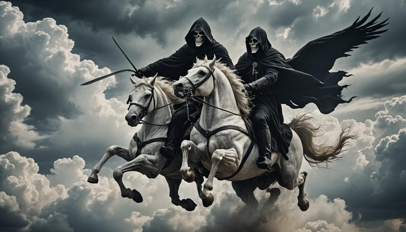 Grim Reaper on Pegasus in the Clouds