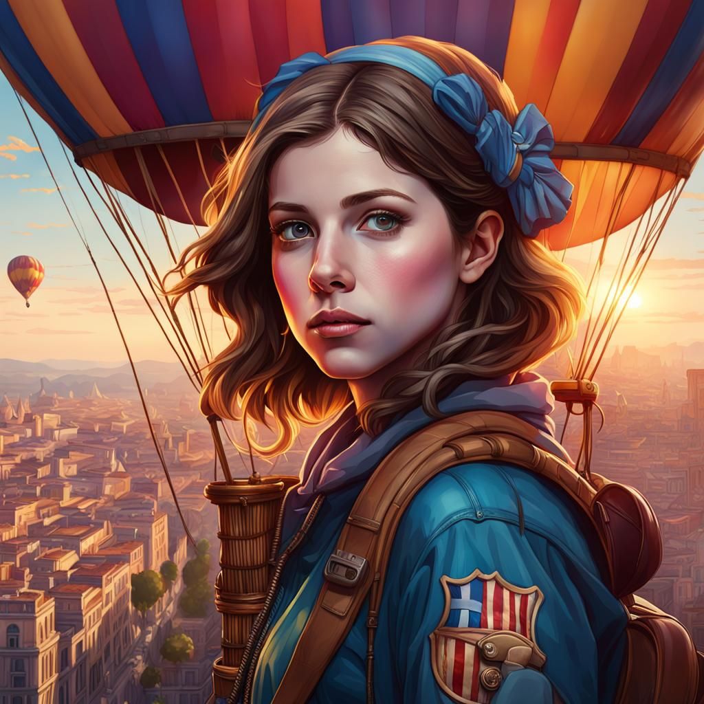 Anna Kendrick in Hot Air Balloon, Hyperdetailed Portrait