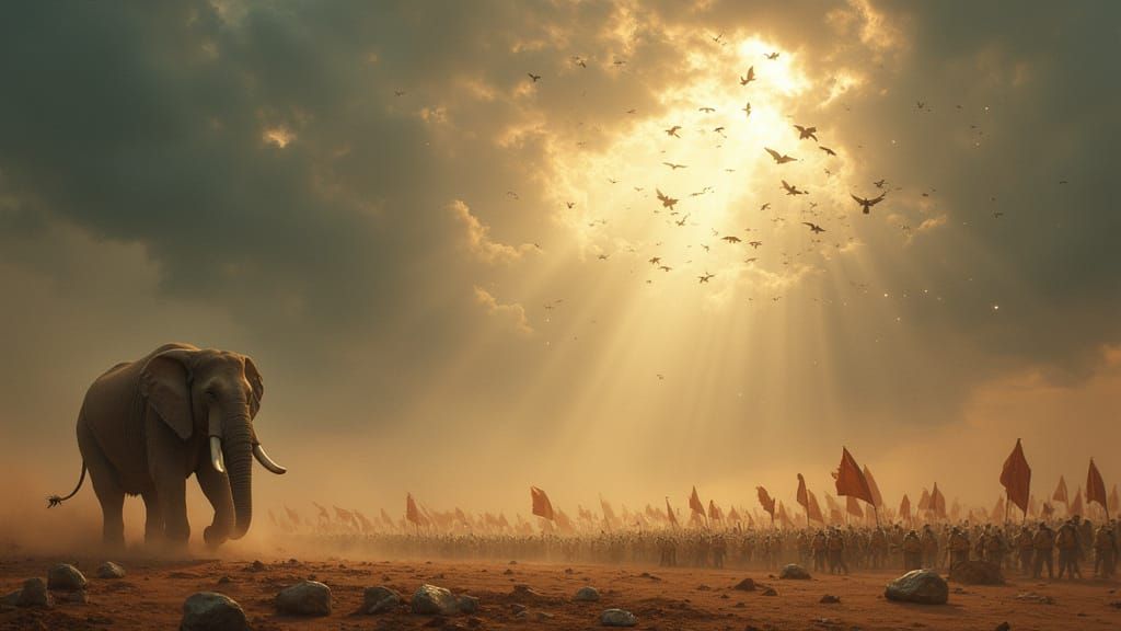 Dramatic Desert Sky with Birds in Formation