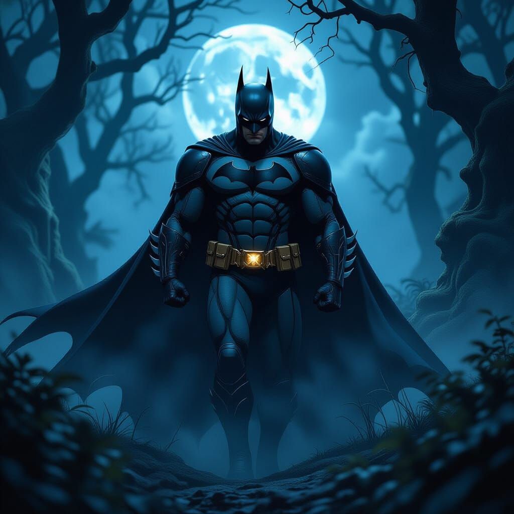 Batman in Mystic Forest Moonlight