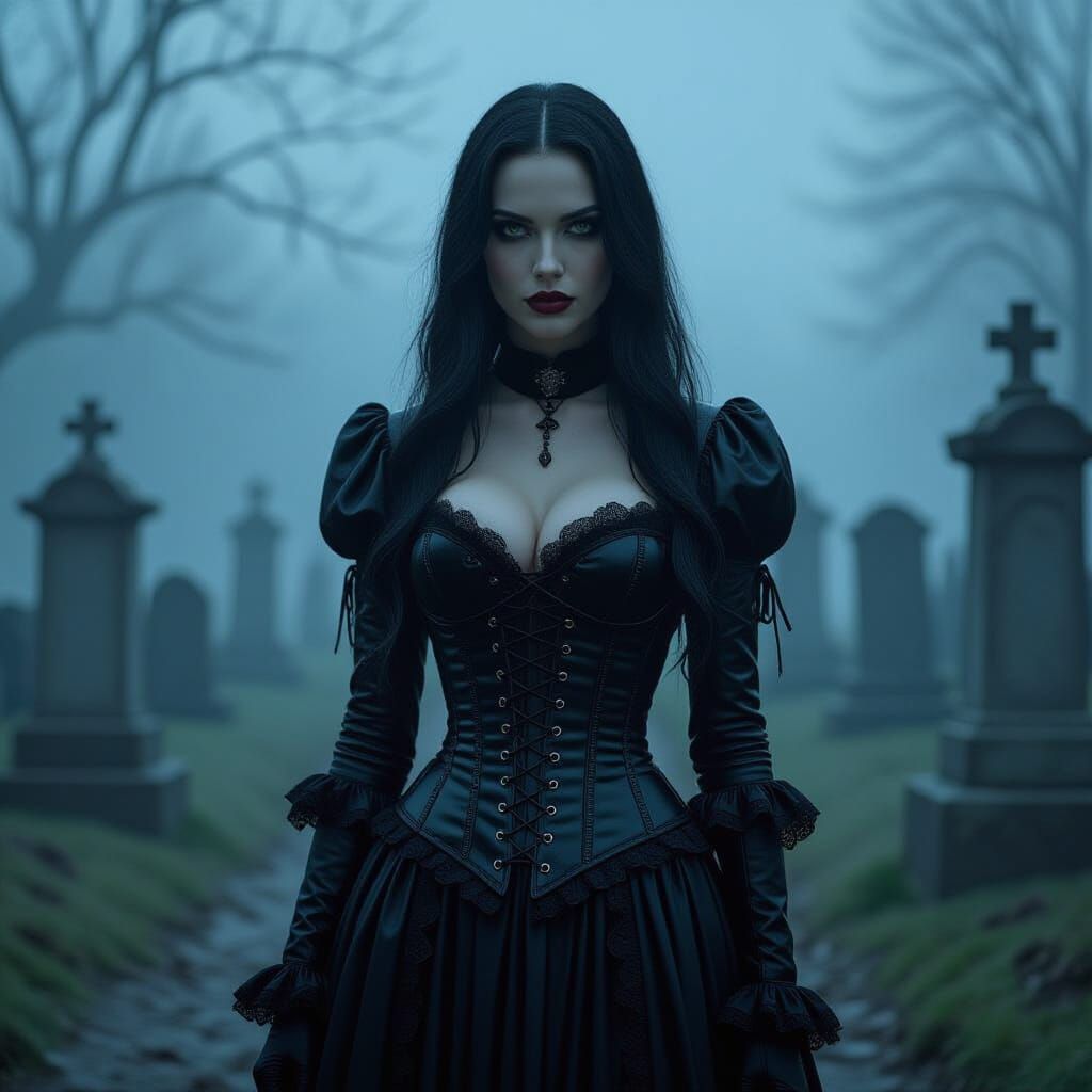 Gothic Eric Draven in Misty Graveyard