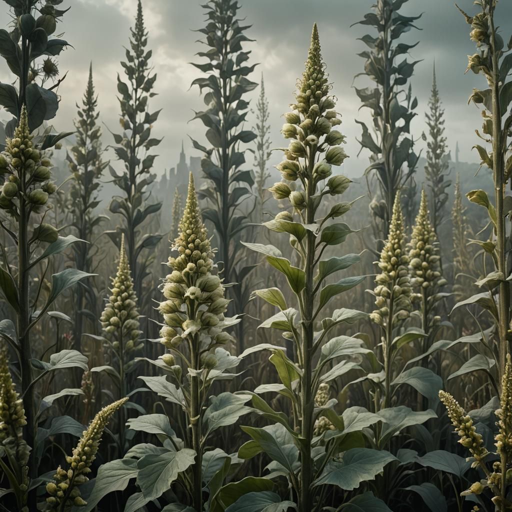 Mullein Plants Swaying in a Fantastical Landscape