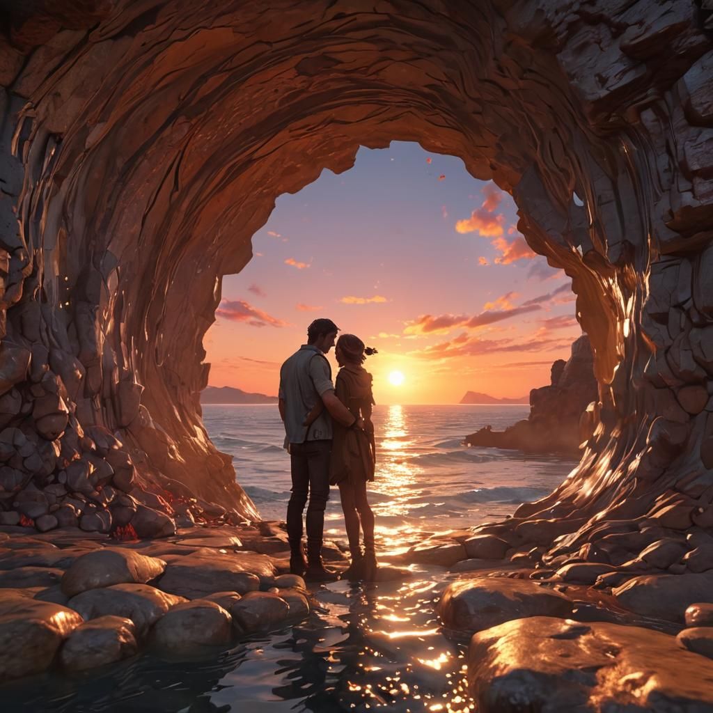 Romantic Sunset Paradise Through a Hole