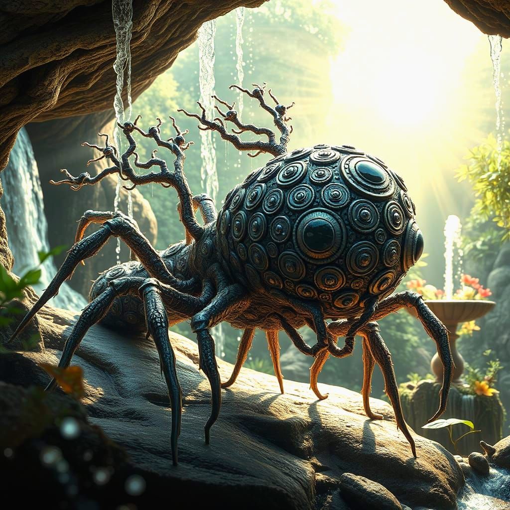 Surreal Nymph Hybrid Emerges from Cave