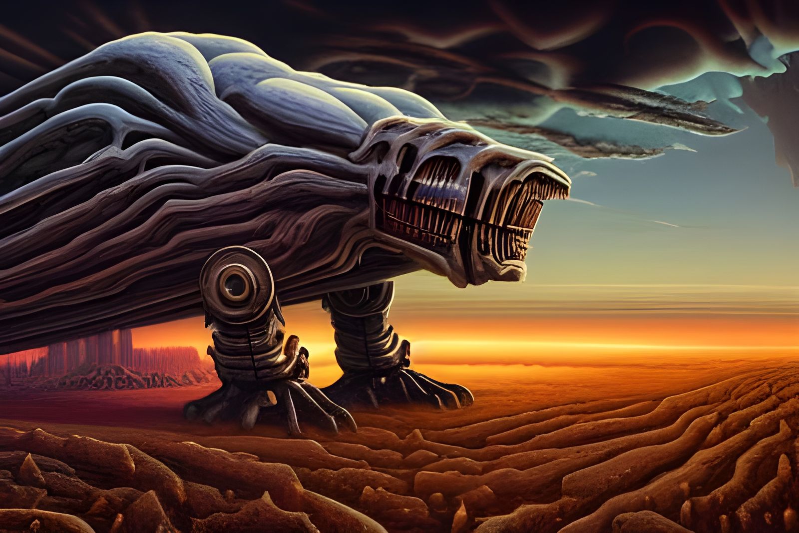 Surreal Train Monster with Nicolas Cage Face