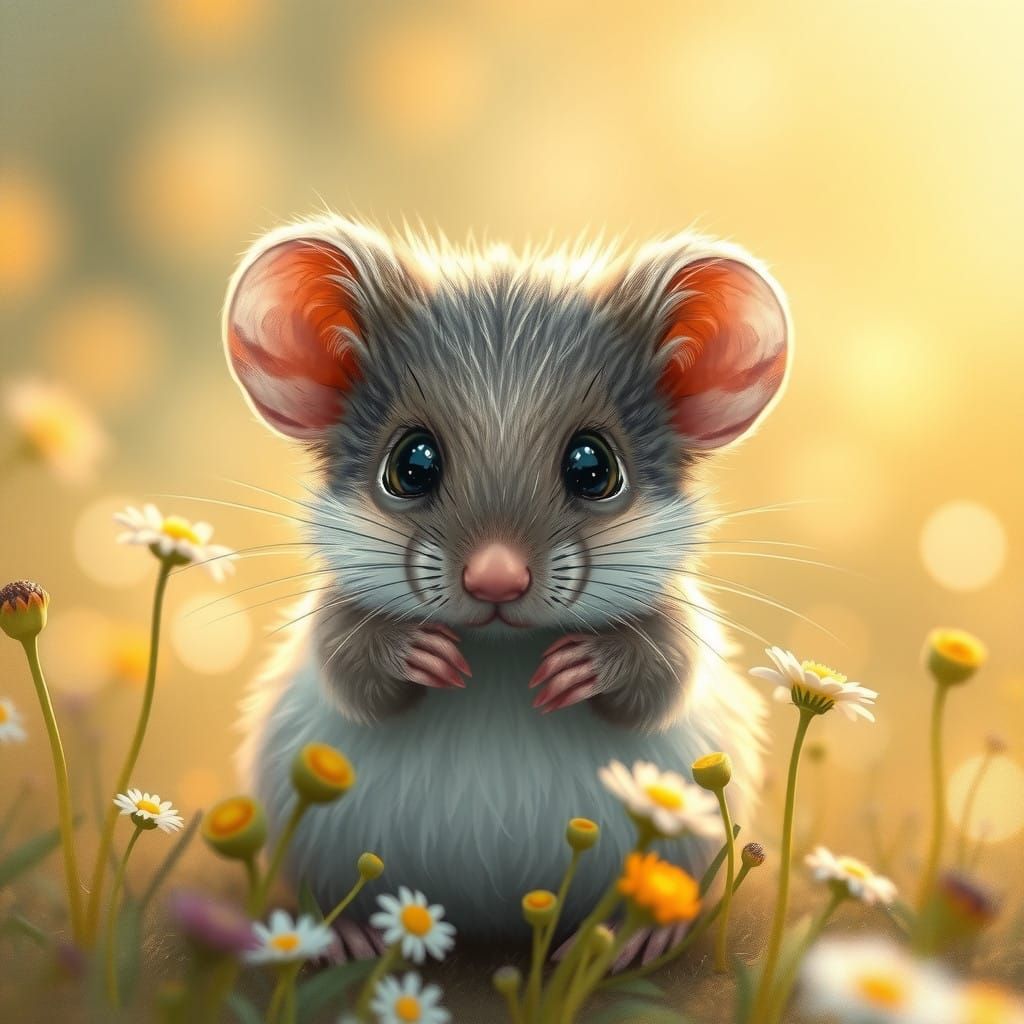 Whimsical Mouse in Golden Meadow