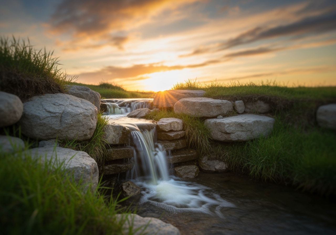Serene Waterfall Landscape at Sunset