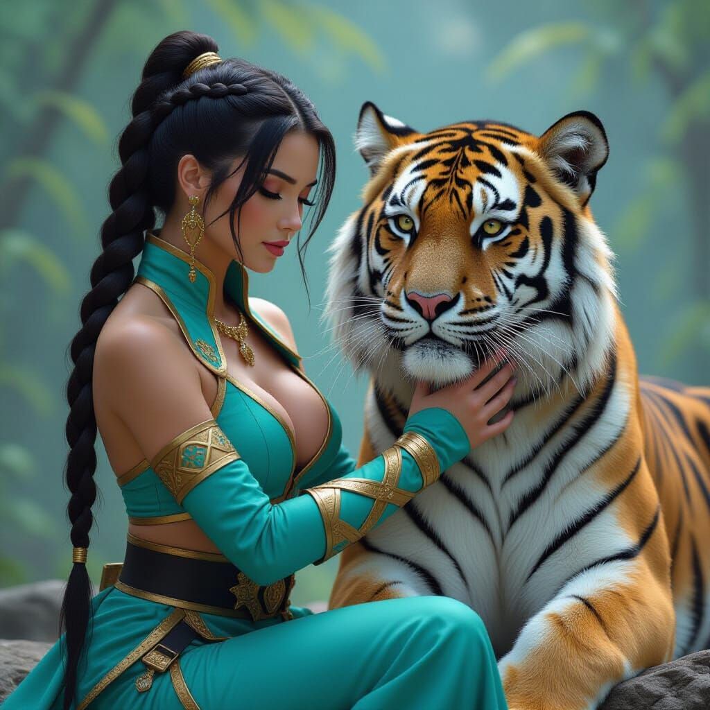 Jasmine as Mortal Kombat Character with Tiger