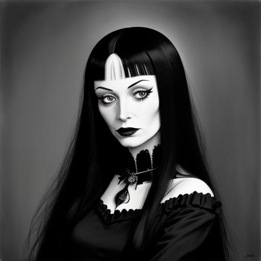 Morticia Addams Portrait in Arbus Style
