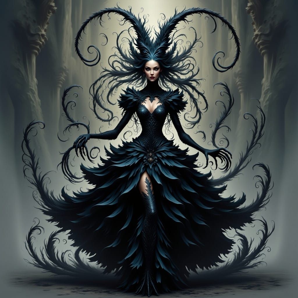Lady Lilith in Vampy Gown with Tentacles and Large Eyes