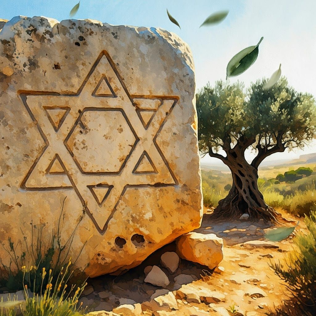 Star of David Carved in Stone: Watercolor Painting