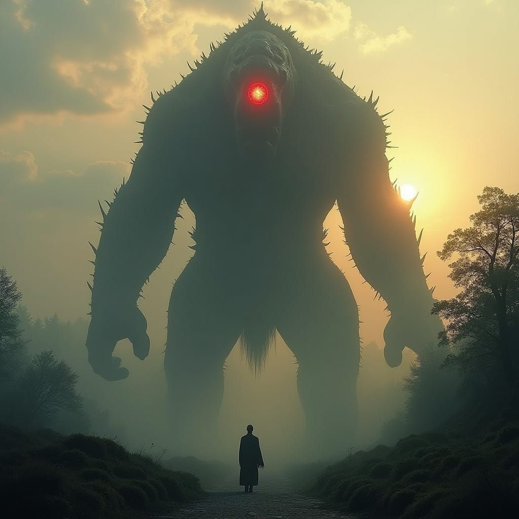 Majestic Fomorian Monster Illuminated by Setting Sun