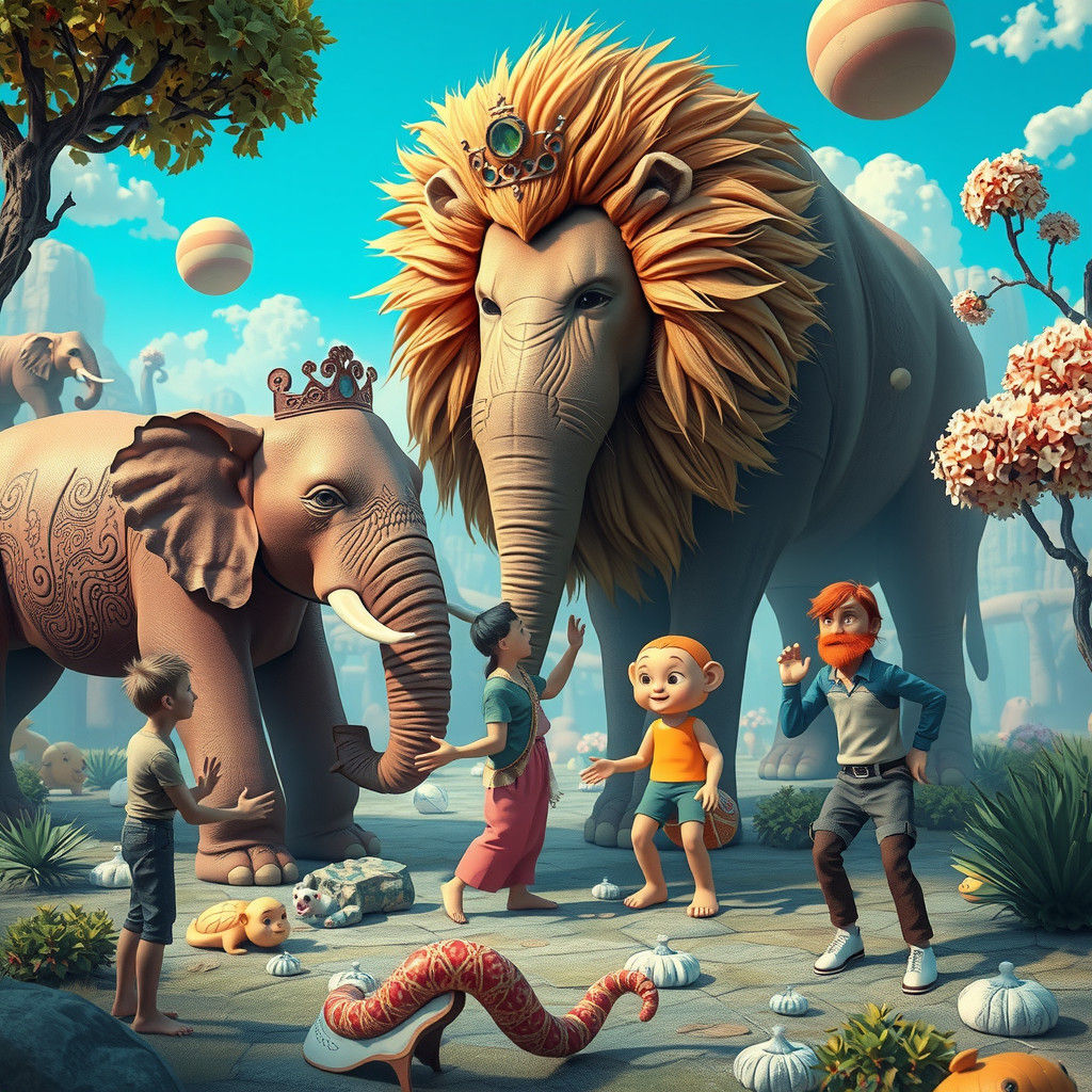 Animals Play with Humans in a Dreamlike Scenario