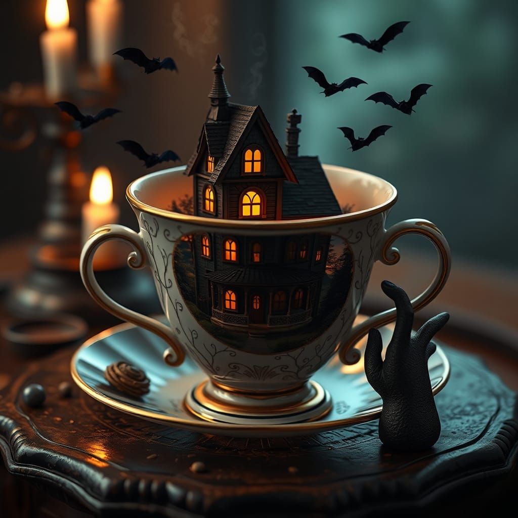 Addams Family House Teacup in Dark Tale Style