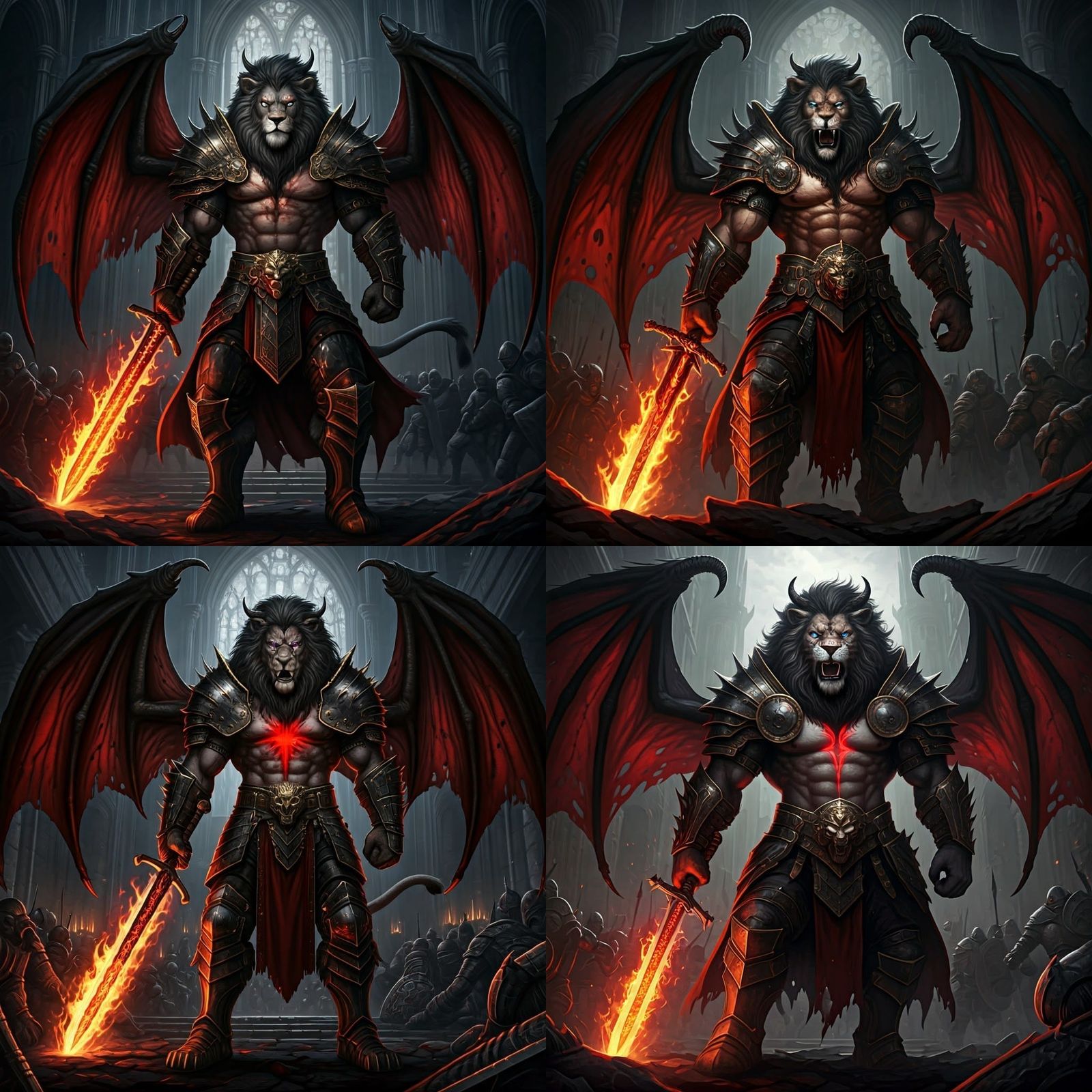 Muscular Lion Demon with Wings and Sword