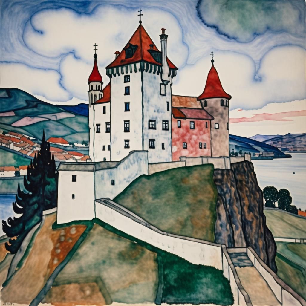 Alien Castle in Egon Schiele Style