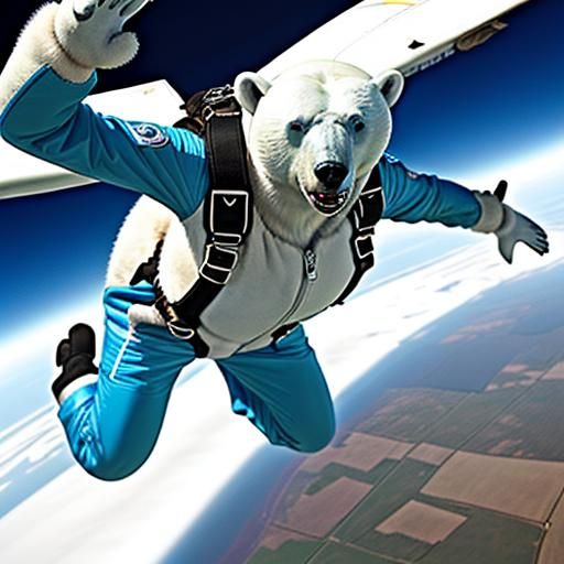 polar-bear skydiving googles and a jumpsuit