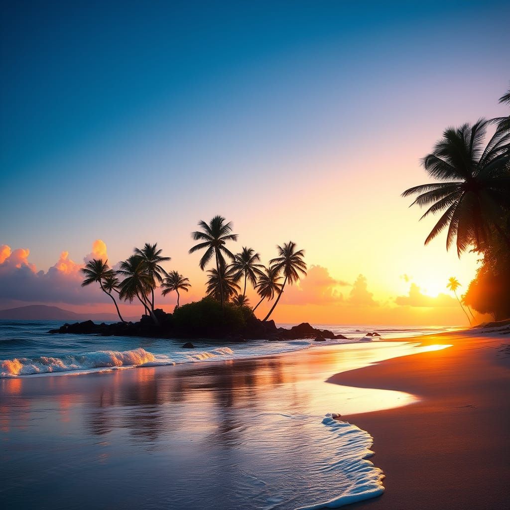 Jamaican Beach at Dusk in Vibrant Colors