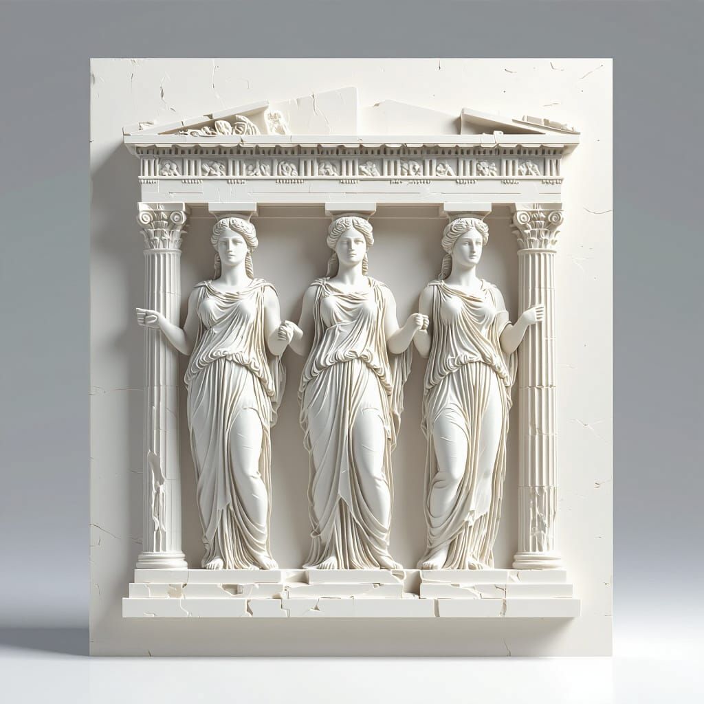 Parthenon Caryatids Bas-Relief: Hyper-Realistic Matte Painti...