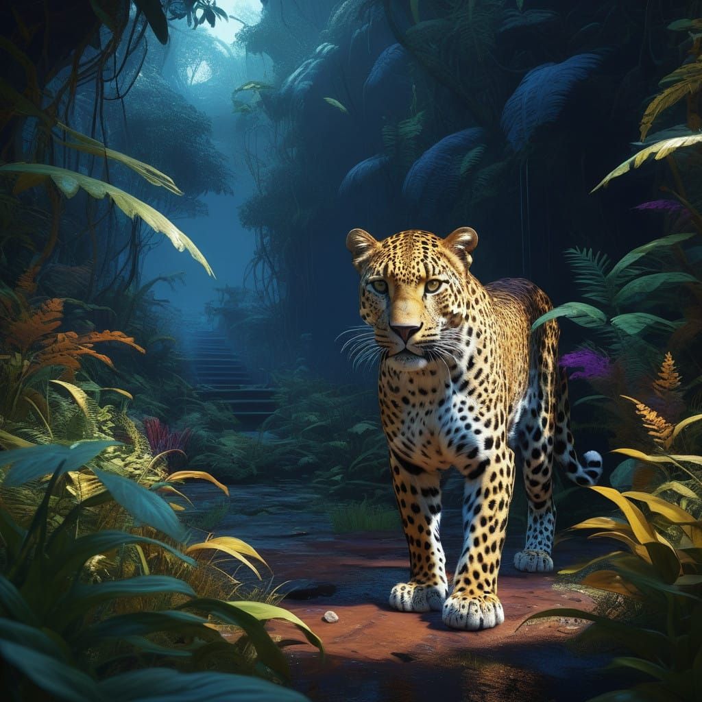 Exotic Leopard in Dazzling, Mystical Surrounds