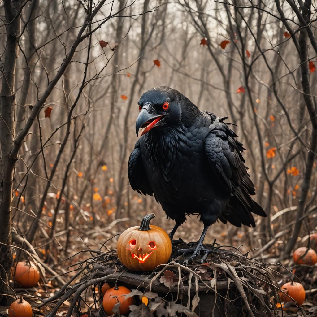 Creepy Giant Gourd-Headed Crow: Cinematic Photography