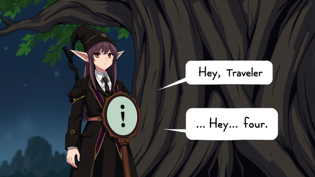 Night Elf NPC with Exclamation Mark in Anime Style