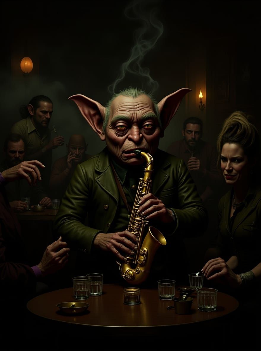 Gremlin Saxophonist in Smoky Jazz Club