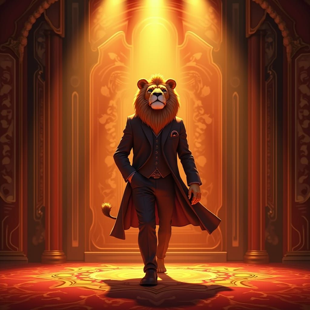 Lion in Zoot Suit on Art Deco Stage